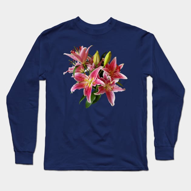 Pink Lily Flowers Long Sleeve T-Shirt by ellenhenryart